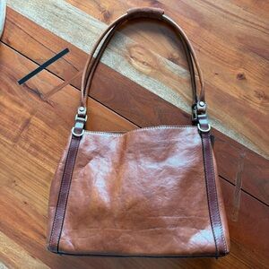 Classic Brown Leather Shoulder Bag with Vintage Patina